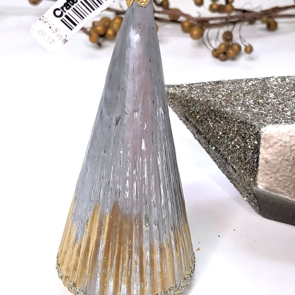 Crate& Barrel Set Of Two (2) Modern Mixed Metal Christmas Ornaments